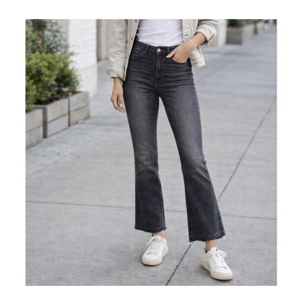 FRAME Le Super High Crop Mini Boot Jeans 31 Black Oak Raw Hem Stretch 32x26 - Picture 10 of 10